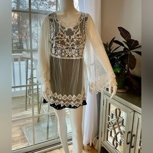 Sundance Sheer Ivory Lace Embroider Top Swimsuit Cover Up Grecian Woman Medium